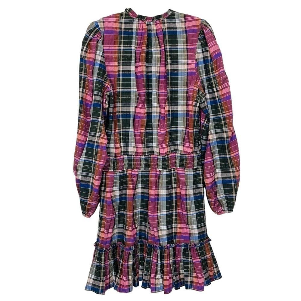 Veronica Beard Jeans Destiny Ruffled Metallic Checked Cotton Blend Mini Dress - Picture 12 of 13